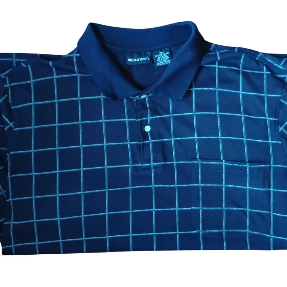 Vintage 90s Puritan Navy White Check Polo Shirt XL Short Cotton - Picture 17 of 17
